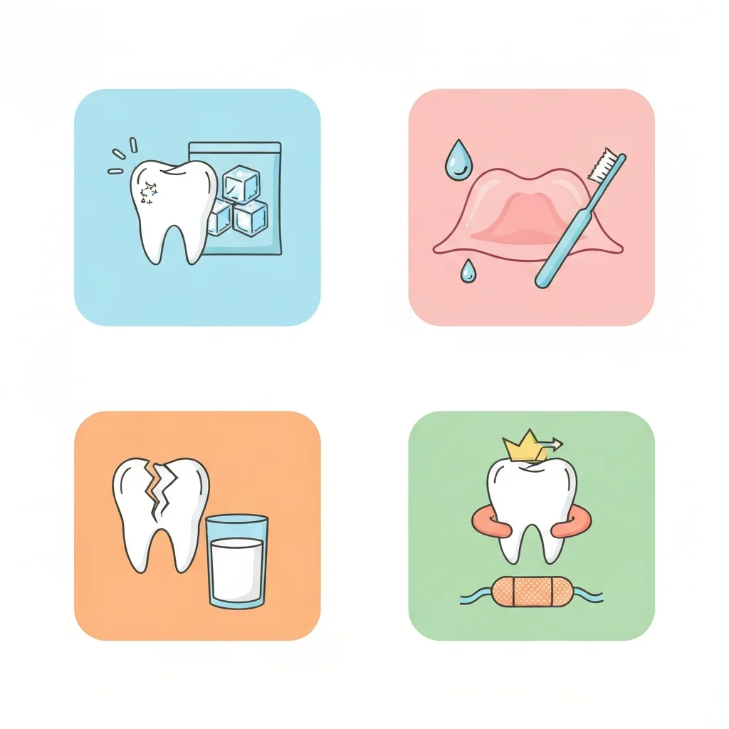 歯科受診までの応急処置インフォグラフィック（痛み・出血・欠け・抜け）
